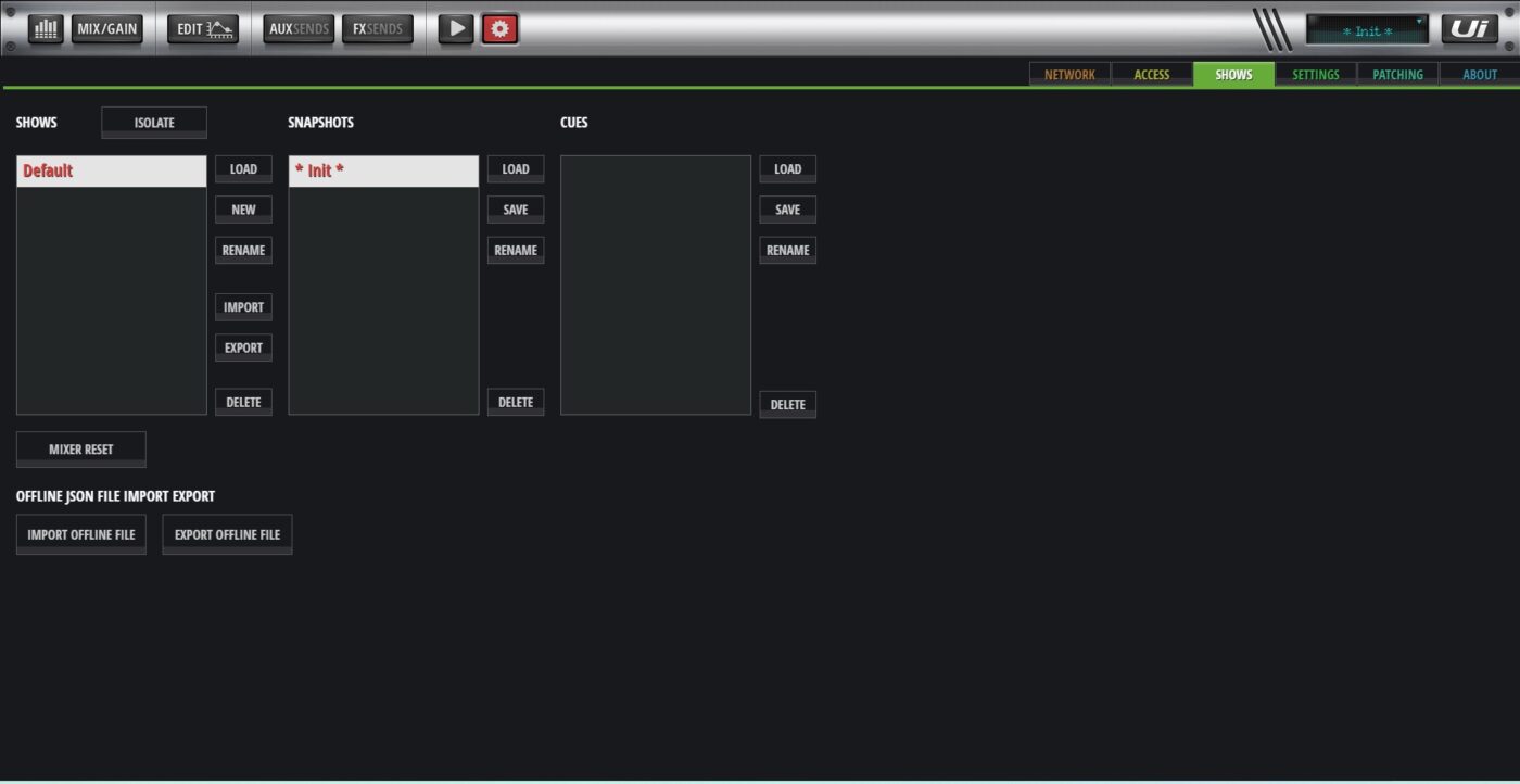 settings menu for Soundcraft UI24r